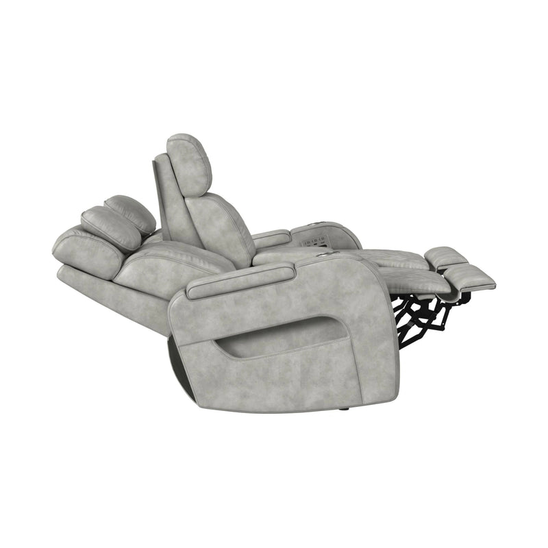 Prime Time P3 Loveseat with Console, 7 Colors LED, Cup Holders and Wireless Charger Controller in Leather Gel Light Grey