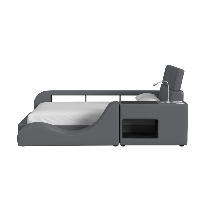 Valari Transformer Bed with Electronic Features in Grey PU
