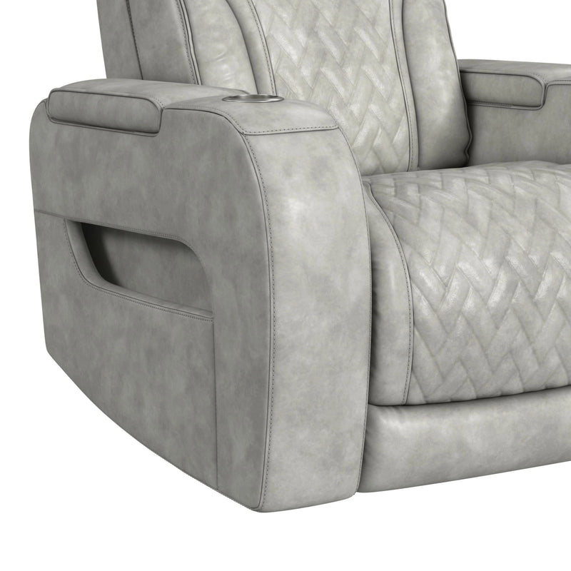 Prime Time P3 Recliner with 7 Colors LED, Cup Holders and Wireless Charger Controller in Leather Gel Light Grey