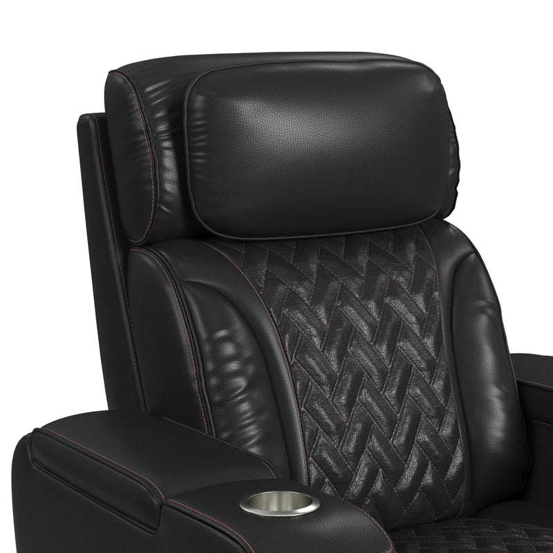Prime Time P3 Recliner with LED and wireless charger pocket in Jett Black with Red Stitching