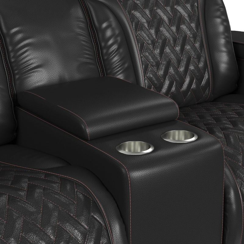 Prime Time P3 Living Room Set in Jett Black with Red Stitching
