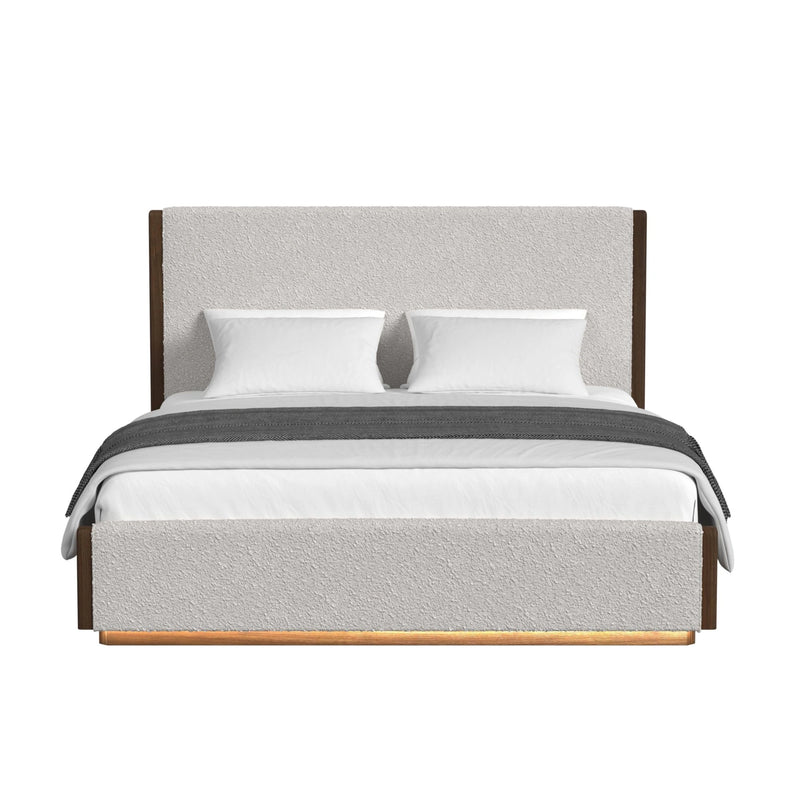 Brisbane UPH Bed with Boucle Beige and LED in Brown