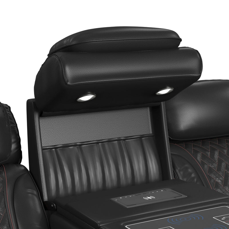 Prime Time P3 Living Room Set in Jett Black with Red Stitching