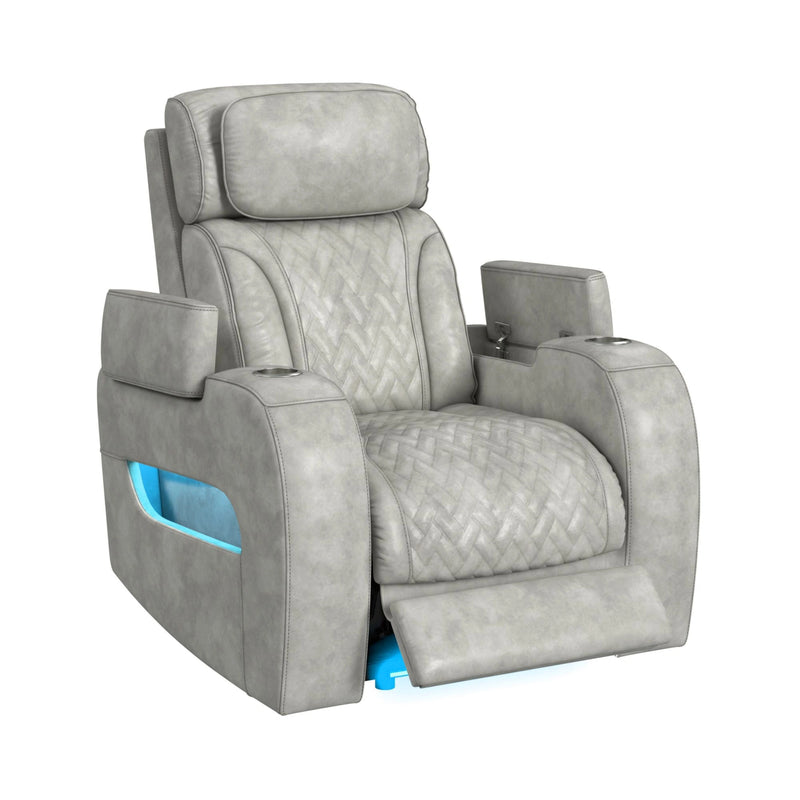 Prime Time P3 3PC Living Room Set with 7 Colors LED in Leather Gel Light Grey-Sofa, Loveseat & Recliner