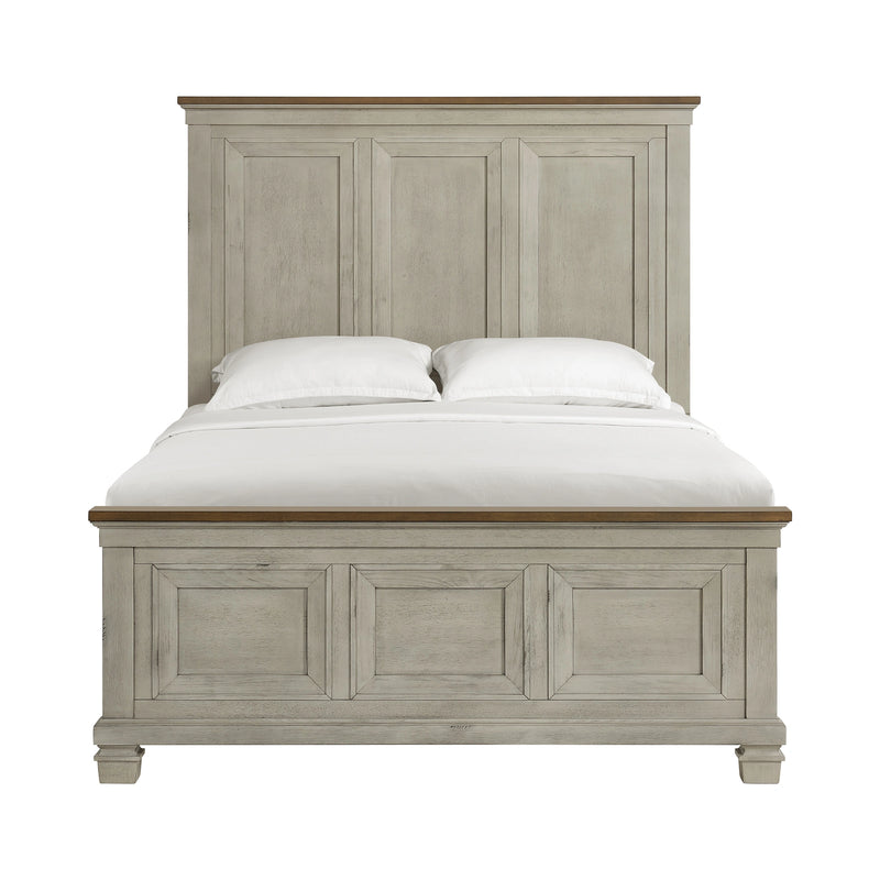 Farmington Panel Bed in Medium Brown and Washed Stone