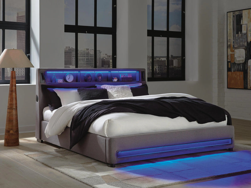Cayberry King Upholstered Bed with Wireless Audio
