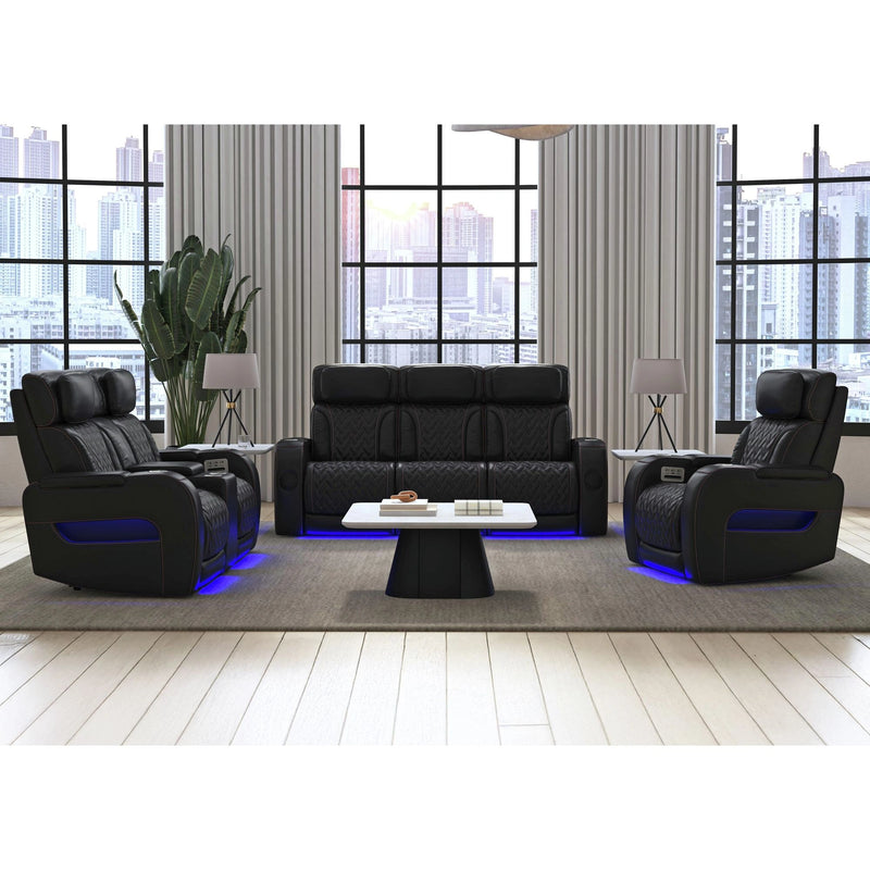 Prime Time P3 Recliner with LED and wireless charger pocket in Jett Black with Red Stitching