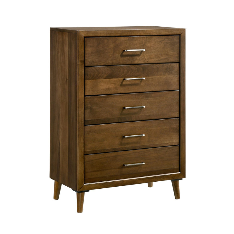 Malibu Bedroom Set with 2 Nightstands in Walnut