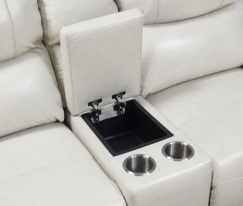 Steve Silver Laurel Leather Dual Power Reclining Console Loveseat in Ivory
