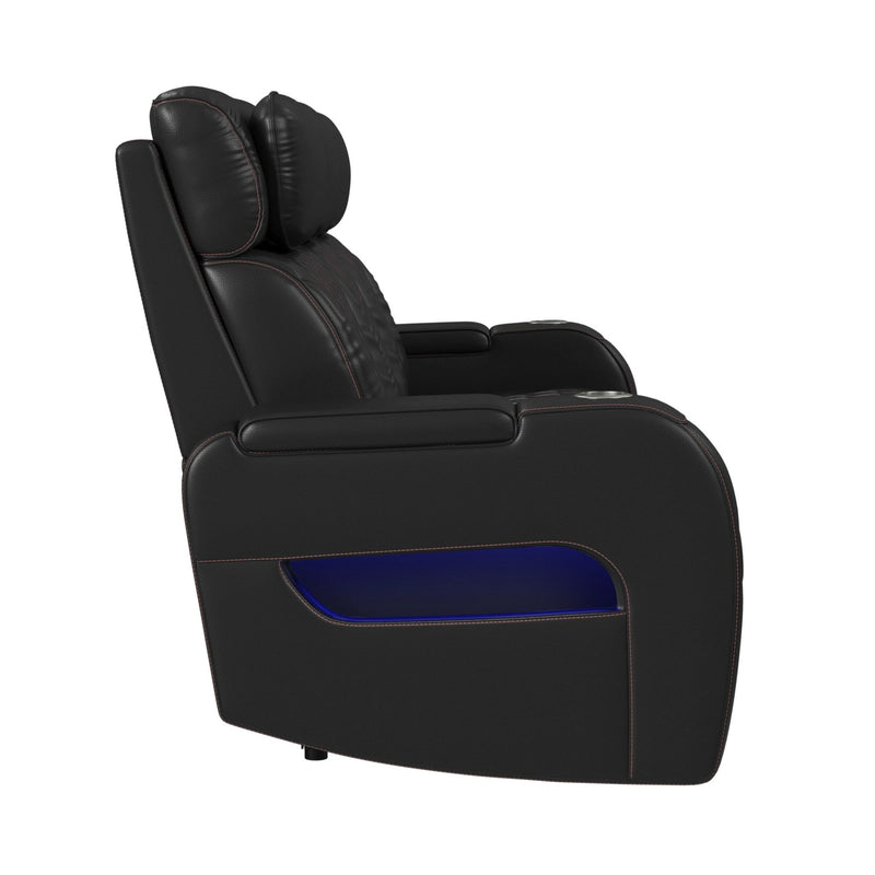 Prime Time P3 Living Room Set in Jett Black with Red Stitching