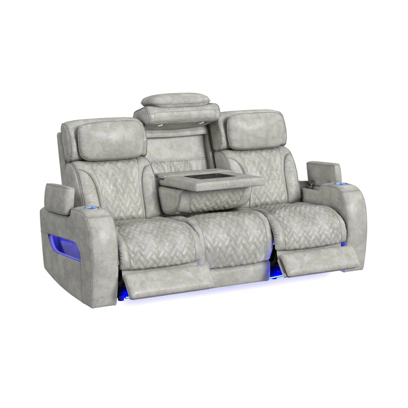 Prime Time P3 3PC Living Room Set with 7 Colors LED in Leather Gel Light Grey-Sofa, Loveseat & Recliner