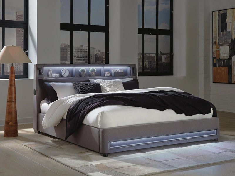 Cayberry King Upholstered Bed with Wireless Audio