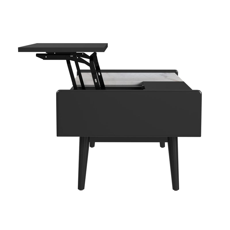 Lanette Coffee Table with White Marble and Lift-Top in Black