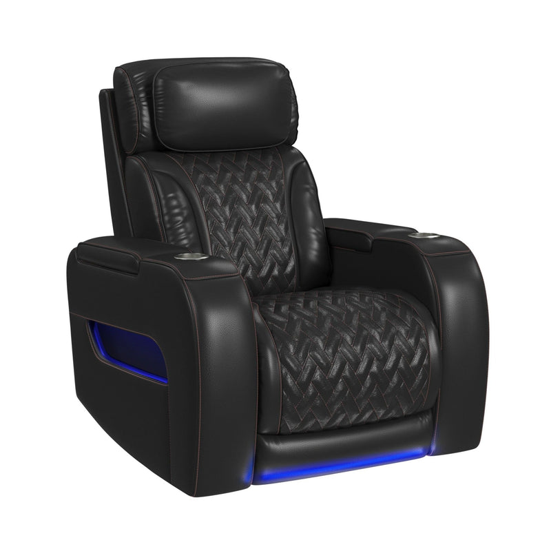 Prime Time P3 Living Room Set in Jett Black with Red Stitching