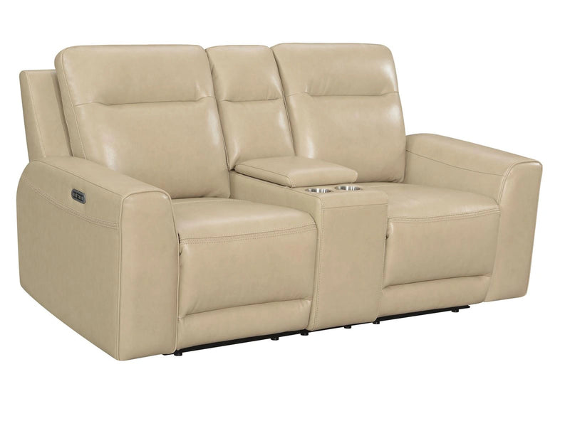 Steve Silver Doncella Leather Dual Power Reclining Console Loveseat in Surly Sand