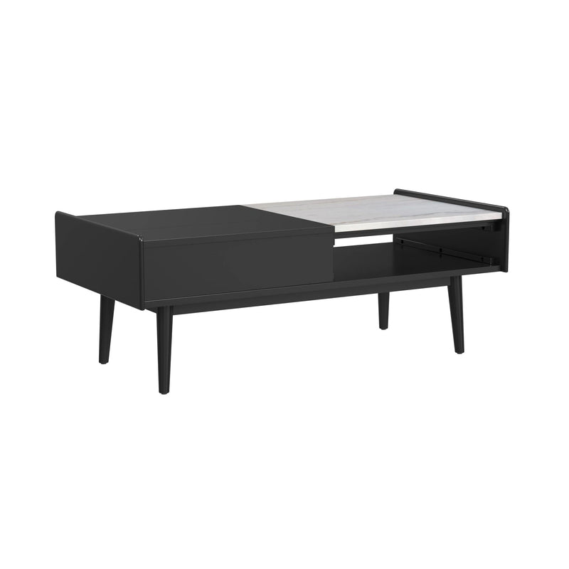 Lanette Coffee Table with White Marble and Lift-Top in Black