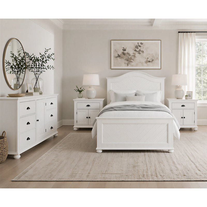 Kona Bedroom Set with 2 Nightstands in White