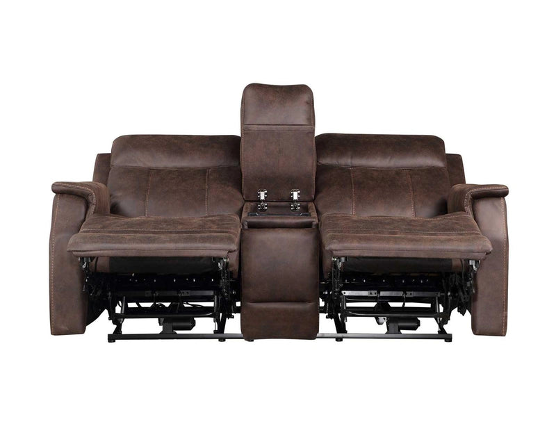 Steve Silver Valencia Dual Power Leatherette Reclining Console Loveseat in Walnut