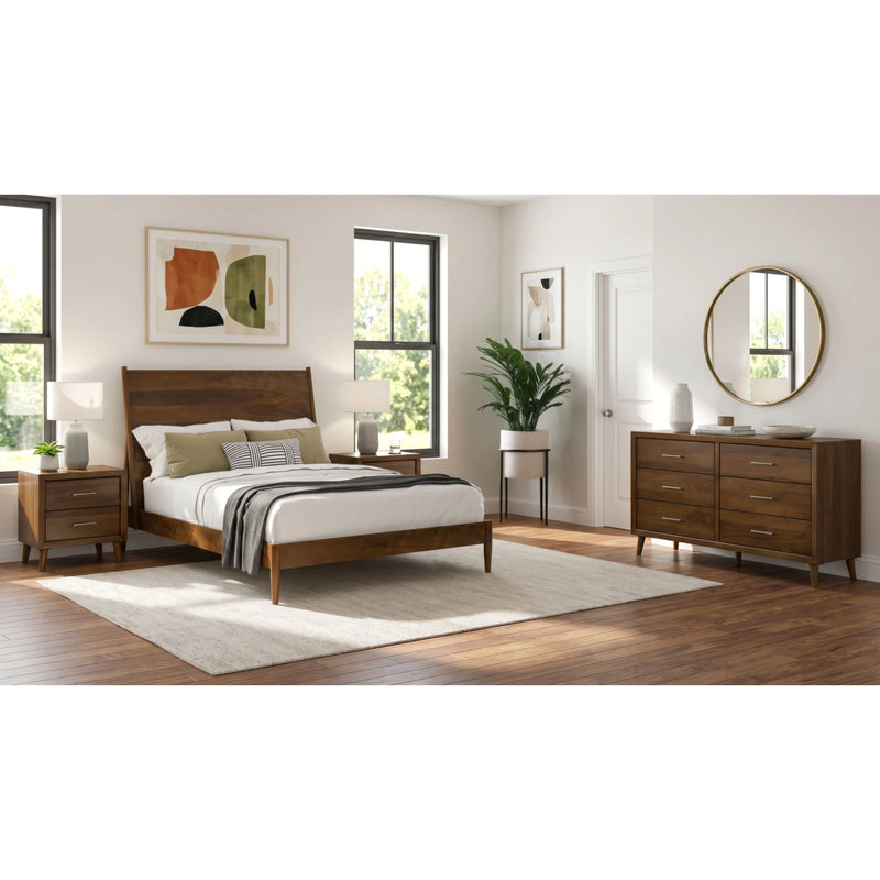 Malibu Bedroom Set with 2 Nightstands in Walnut