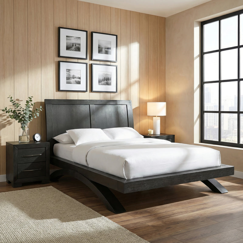 Allan Bedroom Set with 2 Nightstands in Black
