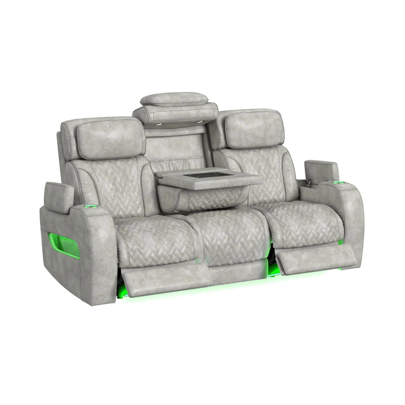 Prime Time P3 3PC Living Room Set with 7 Colors LED in Leather Gel Light Grey-Sofa, Loveseat & Recliner