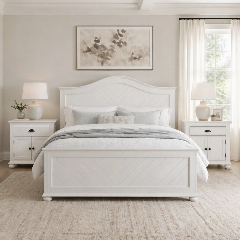 Kona Bedroom Set with 2 Nightstands in White