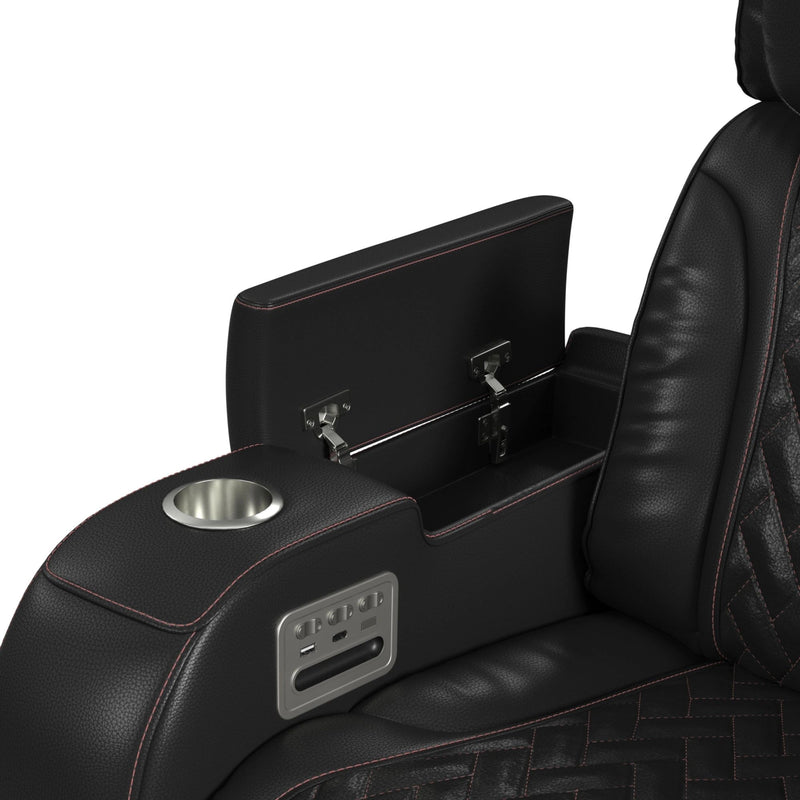 Prime Time P3 Recliner with LED and wireless charger pocket in Jett Black with Red Stitching