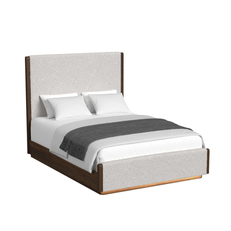 Brisbane UPH Bed with Boucle Beige and LED in Brown