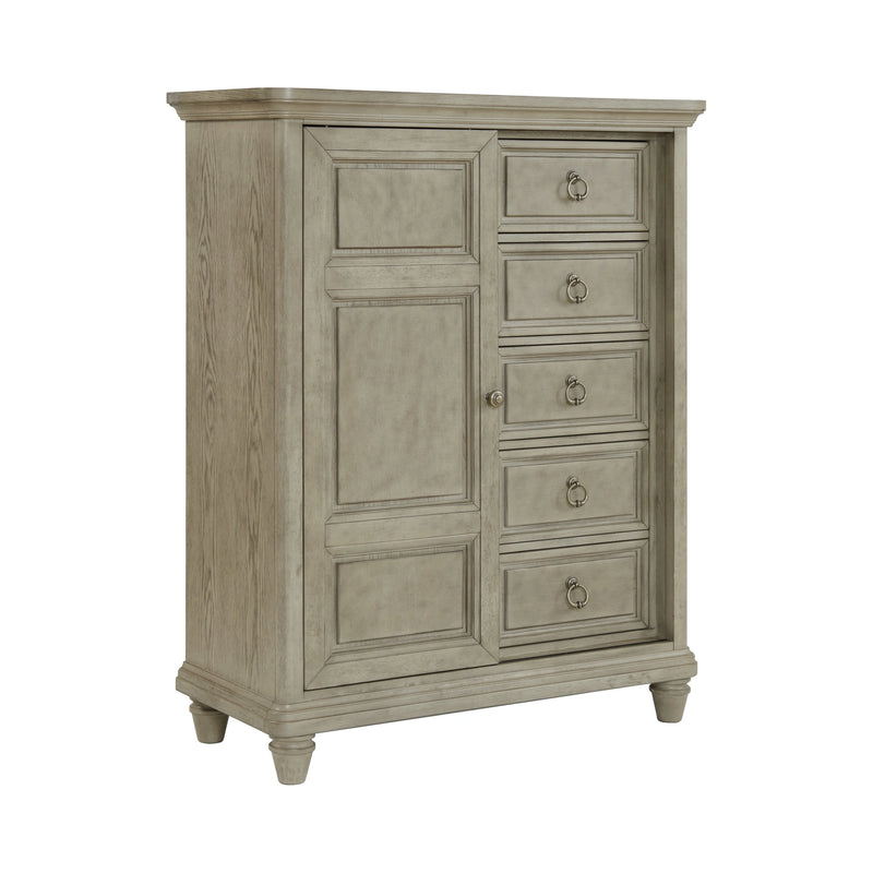Whit-Ash Panel Bedroom Set with Door Chest in Light Grey