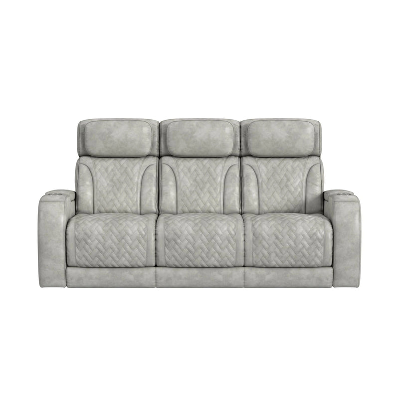 Prime Time P3 Sofa with DDT, 3.0 Table, 7 Colors (LED and Cup Holders), Reading Light, Vibration, speaker, and Heat Massage in Leather Gel Light Grey