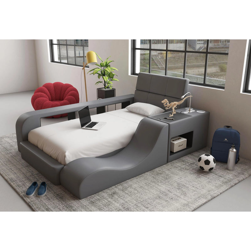 Valari Bed in Grey PU