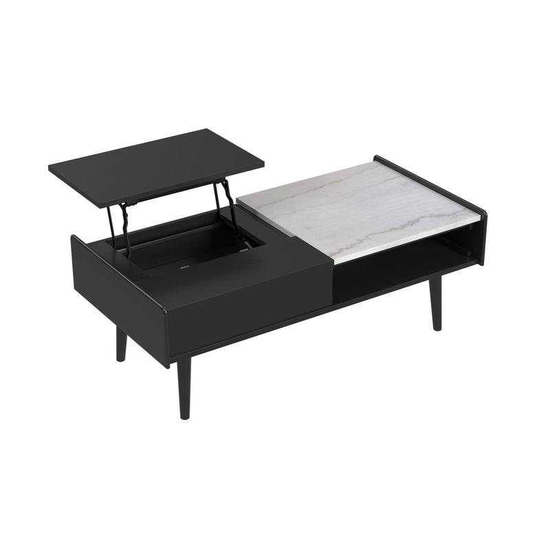 Lanette Coffee Table with White Marble and Lift-Top in Black