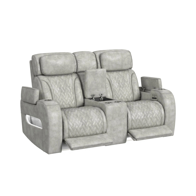 Prime Time P3 3PC Living Room Set with 7 Colors LED in Leather Gel Light Grey-Sofa, Loveseat & Recliner