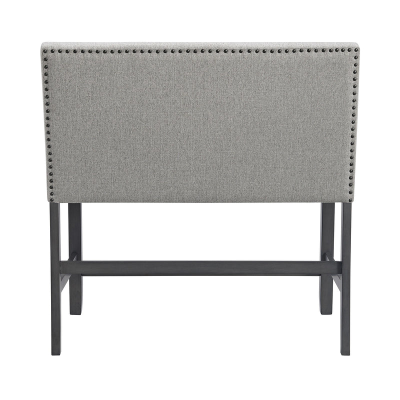 Seneca Counter Bench with Upholstered Back and Grey Fabric