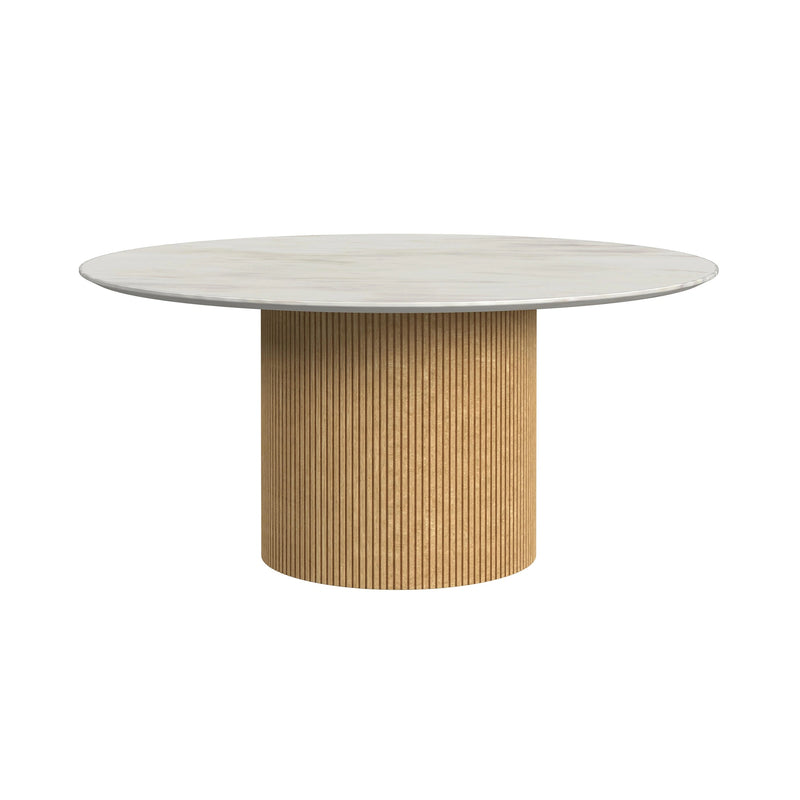Sylvie Round Coffee Table with White Faux Marble Top and Base