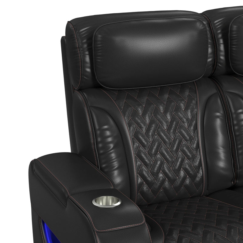 Prime Time P3 Living Room Set in Jett Black with Red Stitching