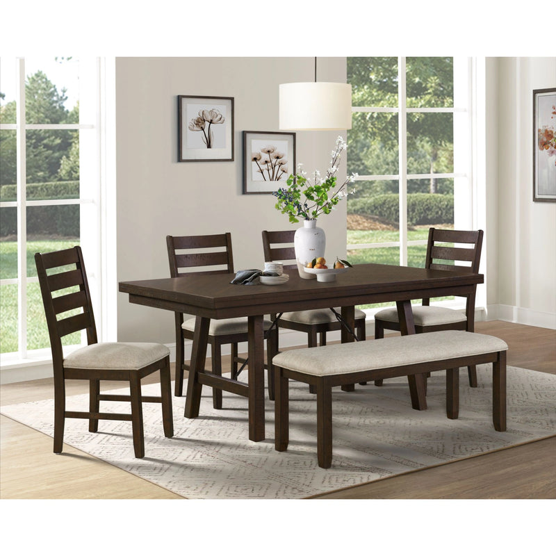 Jax 6PC Dining Set (72"" Table + 4 Chairs + Bench) in Cherry