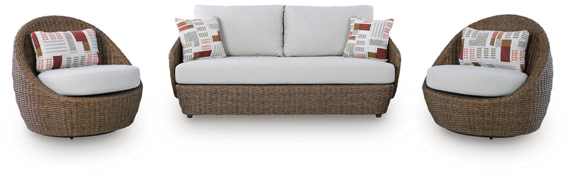 Cardiff Beach Outdoor Loveseat/2 Swivel Chairs (Set of 3)
