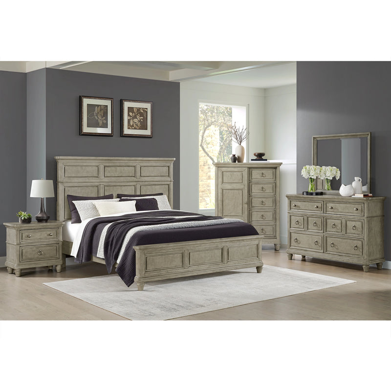 Whit-Ash Panel Bedroom Set with Door Chest in Light Grey