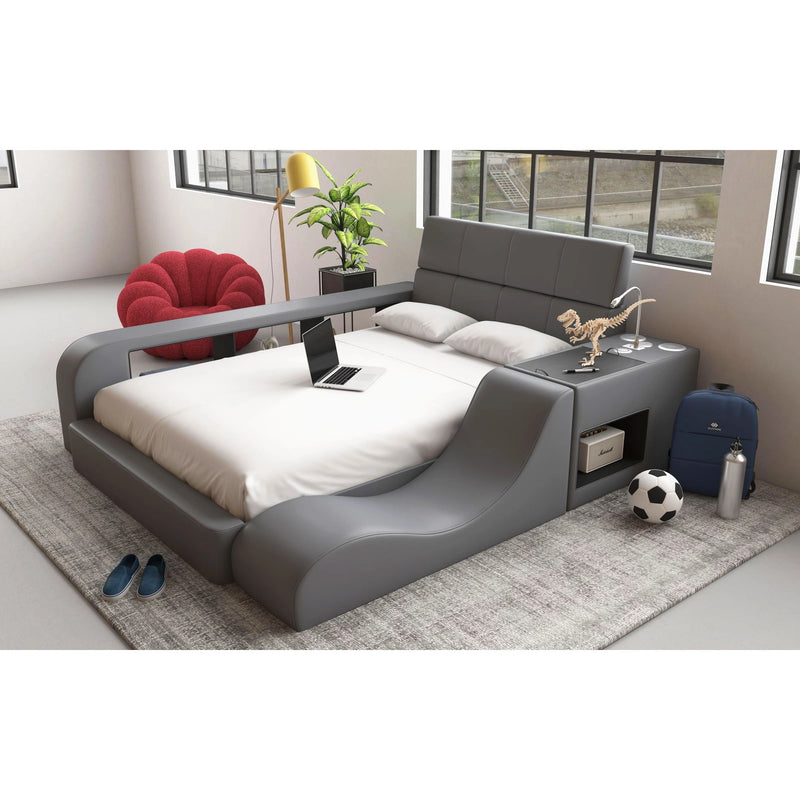 Valari Transformer Bed with Electronic Features in Grey PU
