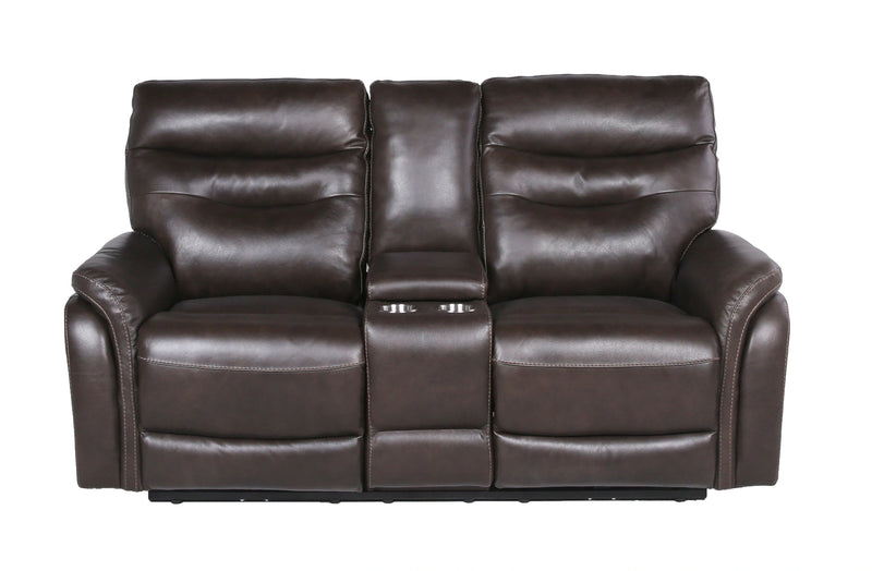 Steve Silver Fortuna Leather Dual Power Reclining Console Loveseat in Coffee