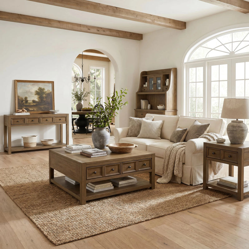 Heritage & Home Square Coffee Table with Casters in Oak Brown