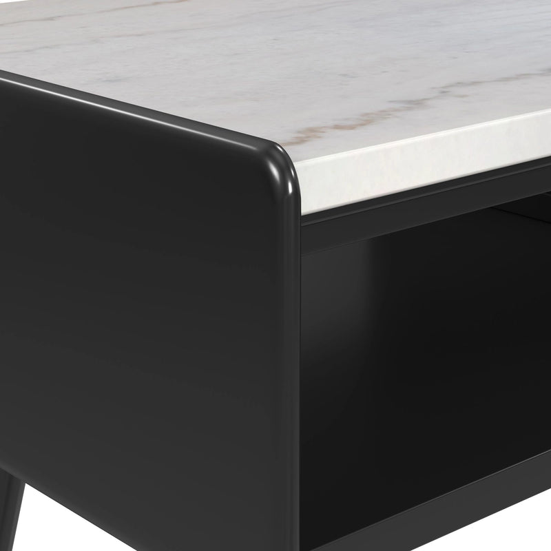 Lanette End Table with White Marble Top in Black