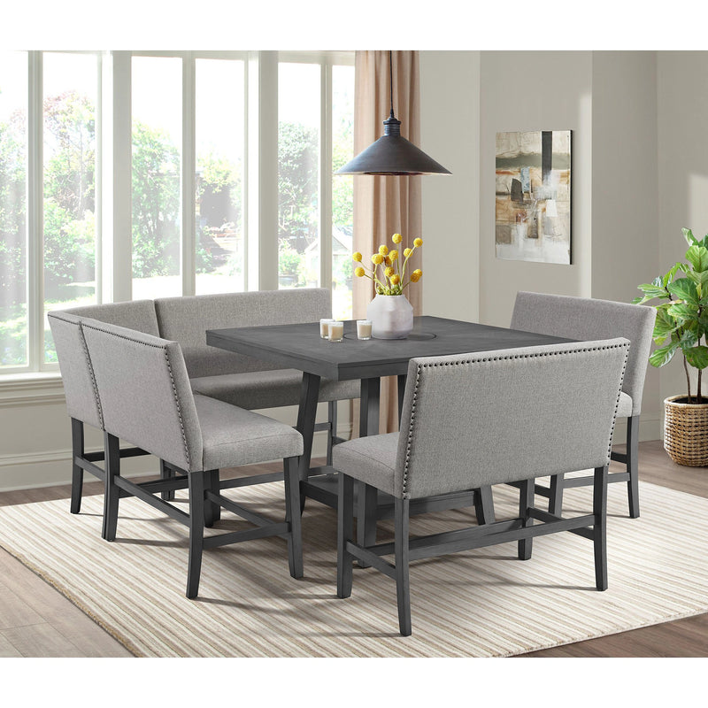 Seneca Counter Corner Bench with Upholstered Back and Grey Fabric