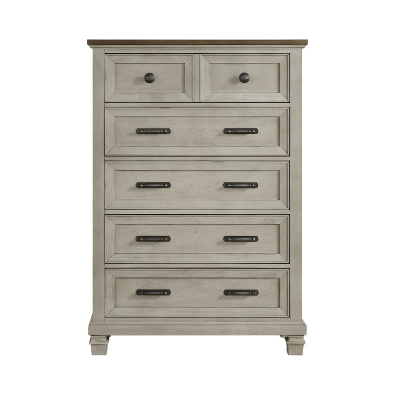 Farmington 5-Drawer Chest in Medium Brown and Washed Stone