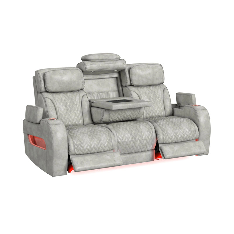 Prime Time P3 3PC Living Room Set with 7 Colors LED in Leather Gel Light Grey-Sofa, Loveseat & Recliner