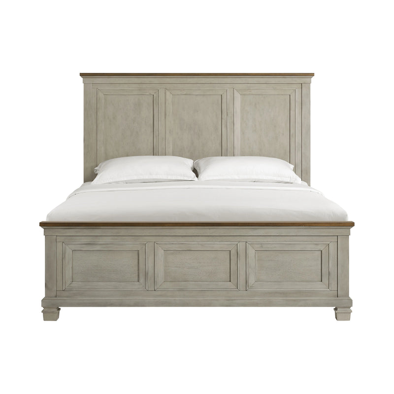 Farmington Panel Bed in Medium Brown and Washed Stone