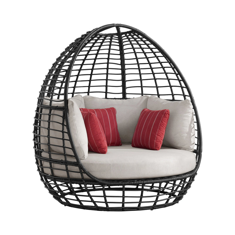 Playa Twin Egg Chair - Dark Grey and Olefin Beige with 3 Pillows