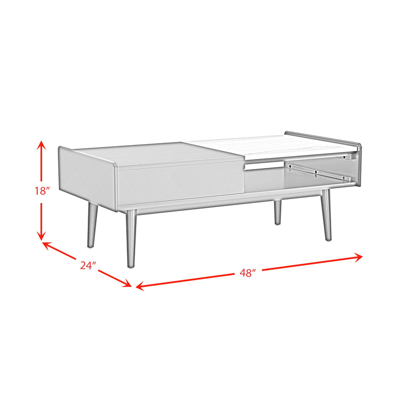 Lanette Coffee Table with White Marble and Lift-Top in Black