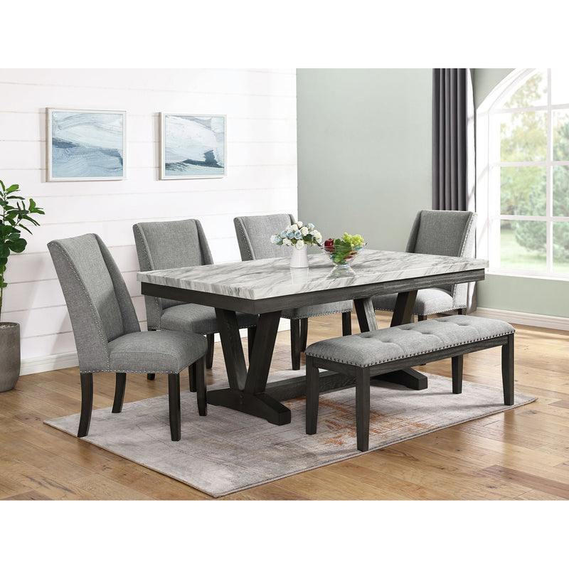 Everdeen Bench w/ Grey Fabric and Nail Heads in Charcoal